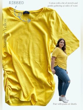 Yellow Women's Ribbed Short-Sleeve Top — Lane Bryant
